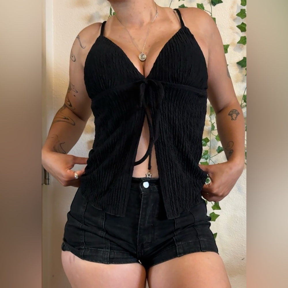 Black Tie-Front Camisole Top- Flowy and Flattering